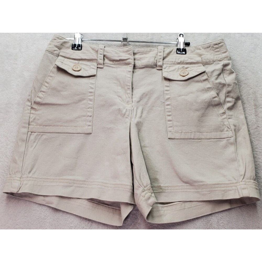 Larry Levine Shorts Womens Size 10 Tan Stretch Cotton Casual Pockets Flat Front